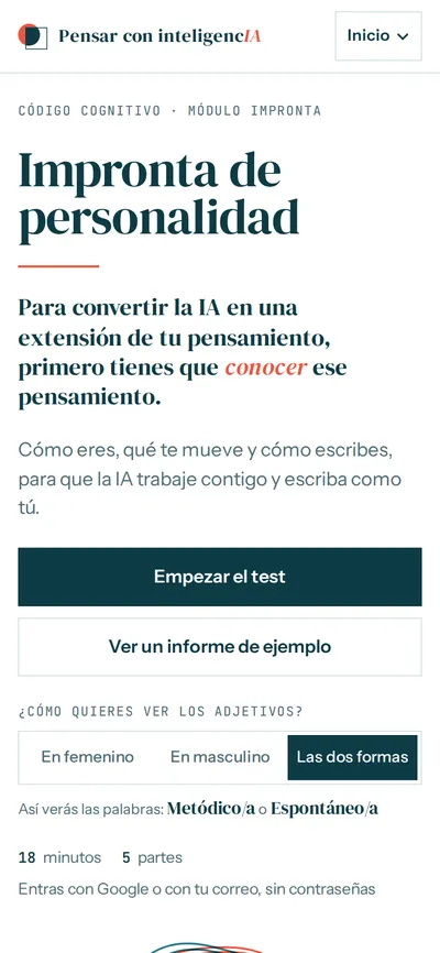 Web de Pensar con inteligencIA en móvil